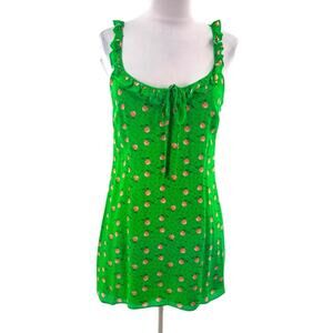 HVN silk crepe de chine mini dress ruffle neck peach print sz 2